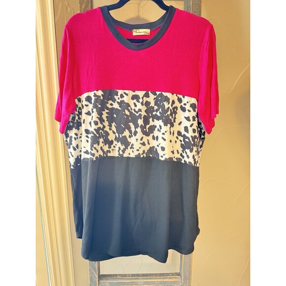 Southern Stitch Boutique XL Knit Top Colorblock/Leopard Pink Black Women's - Picture 1 of 7
